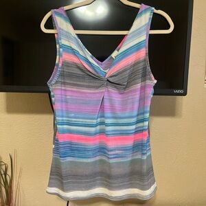 Sew In Love Multicolor Striped V-Neck Tank Top in Blue, Pink, Purple, Gray
